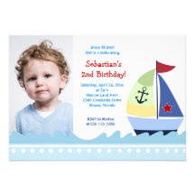 Little Skipper Sailboat *PHOTO* Birthday 5x7 Personalised Invites