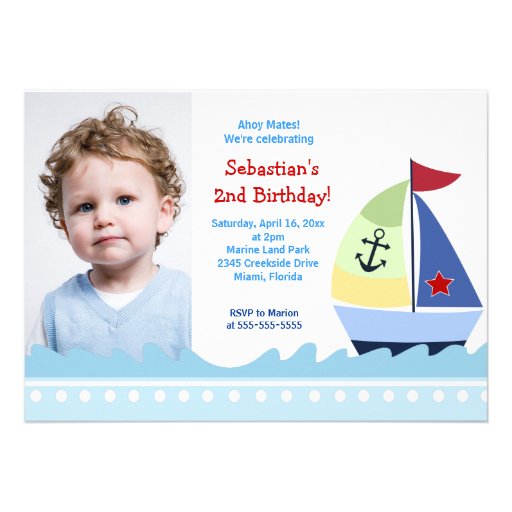Little Skipper Sailboat *PHOTO* Birthday 5x7 Personalised Invites
