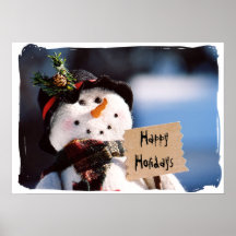 Little Snowman With Customisable Sign Posters