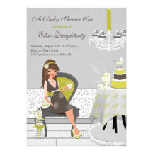 Little Teapot Brunette Neutral Baby Shower Tea Invites