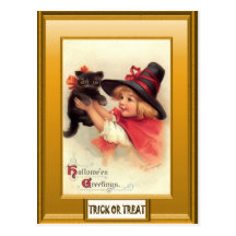 Little witch and her black kitten postcard