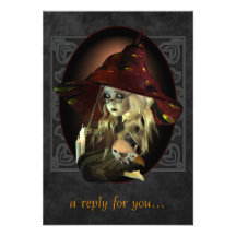 Little Witch Halloween Party RSVP Cards Personalised Announcement