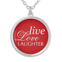 Live love laughter words red heart necklaces