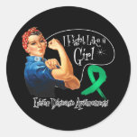 Liver Disease Fight Like a Girl Rosie The Riveter Round Sticker