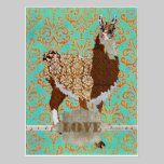 Llama Love Damask  Postcard postcards