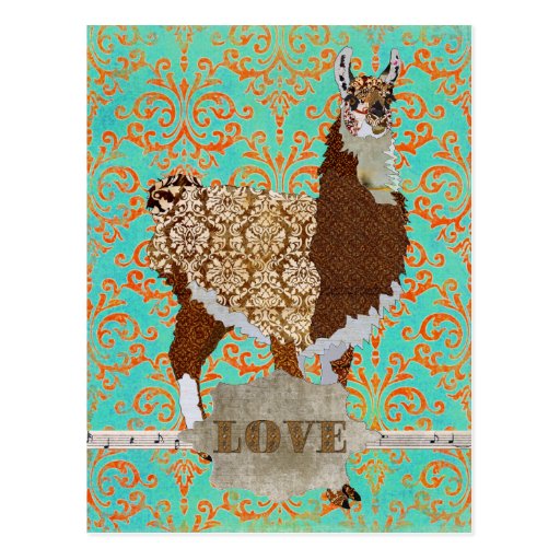Llama Love Damask  Postcard