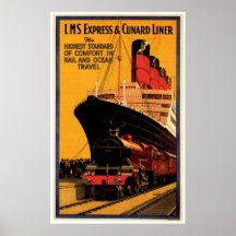 LMS Express & Cunard Liner Vintage Ship Ad Print