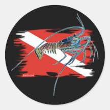 lobster on shredded flag round stickers