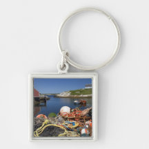 Lobster pots, buoys, and ropes on the dock at keychains