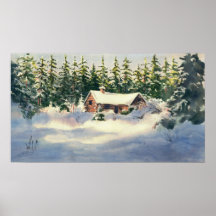 LOG CABIN in SNOW by SHARON SHARPE Print