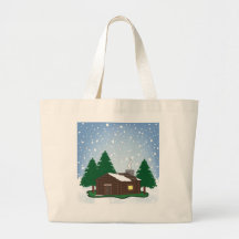 Log Cabin in the Snow Canvas Bags