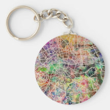 London Map Art Watercolour Key Chain