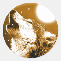 Lonely Wolf Howling at Moon Round Stickers