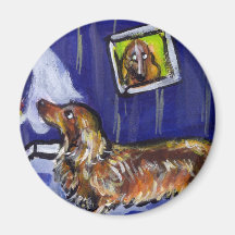 longhaired dachsund senses smiling moon refrigerator magnets