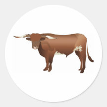 Longhorn Cattle Round Stickers