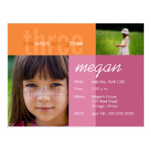 look who's turning three • Birthday Invitation Postcards