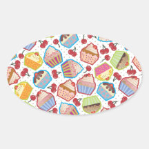 Lotsa Cupcakes n Cherries Oval Sticker