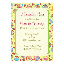 Lotsa Cupcakes n Cherries Sweet 16 Birthday Announcement
