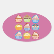 Lotsa Cupcakes Pink Oval Sticker