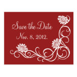 Lotus Flowers Save the Date Postcard (red)