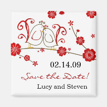 Love Birds & Cherry Blossoms Save the Date Fridge Magnets