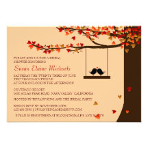Love Birds Falling Hearts Oak Tree Bridal Shower Personalised Invites