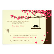 Love Birds Falling Hearts Oak Tree RSVP Invitations