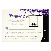 Love Birds Falling Hearts Oak Tree RSVP (Meal) Invite