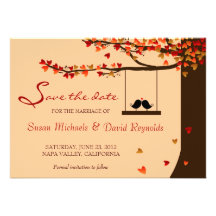 Love Birds Falling Hearts Oak Tree Save the Date Personalised Invite