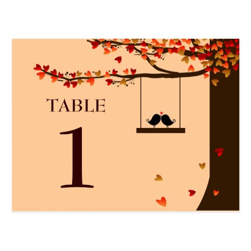 Love Birds Falling Hearts Oak Tree Table Number Postcard