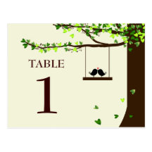 Love Birds Falling Hearts Oak Tree Table Number Postcard