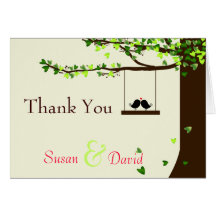 Love Birds Falling Hearts Oak Tree Thank You Note Greeting Cards