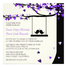 Love Birds Falling Hearts Oak Tree Wedding Invite