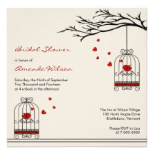 Love Birds in Birdcages Bridal Shower Invitations