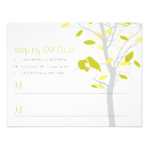 Love Birds in Tree RSVP - Citrus Lime & Yellow Custom Announcements