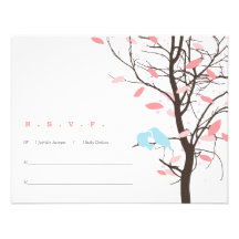 Love Birds in Tree RSVP - Pink and Blue Custom Invites