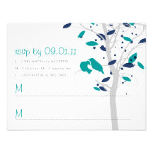 Love Birds in Tree - Teal and Navy Announcement