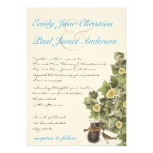 Love Birds Nesting Aqua Blue Font Wedding Custom Announcements