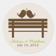 Love Birds on a Bench Round Stickers