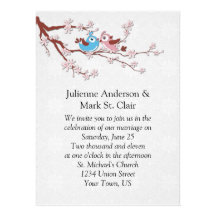 Love Birds on Cherry Blossoms Wedding Invitation
