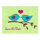 Love Birds on Green Save the Date Postcard
