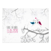 Love Birds on Magical White -Wedding Save the Date Personalised Announcement