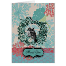 Love Birds on Wreath Thank You Note Cards