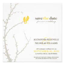 Love Birds Save the Date Announcement (yellow)