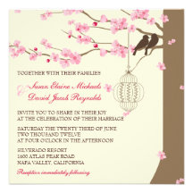 Love Birds Vintage Cage Cherry Blossom Wedding Personalised Invites