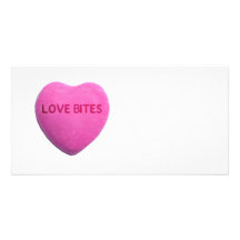 Love Bites Pink Candy Heart Custom Photo Card