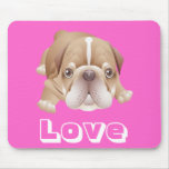 Love Bulldog Puppy Dog Graphic Pink Mousepad