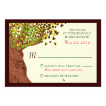 Love Couple Falling Hearts Oak Tree RSVP Custom Invites