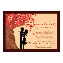 Love Couple Falling Hearts Oak Tree Save the Date Invites