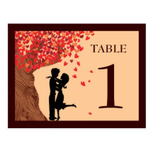 Love Couple Falling Hearts Oak Tree Table Number Postcard